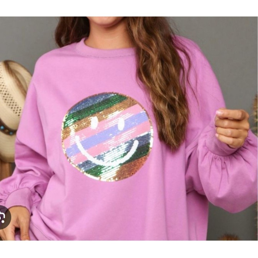 Medium Pink Fantastic Fawn Sweatshirt With Sequined Smiley Face